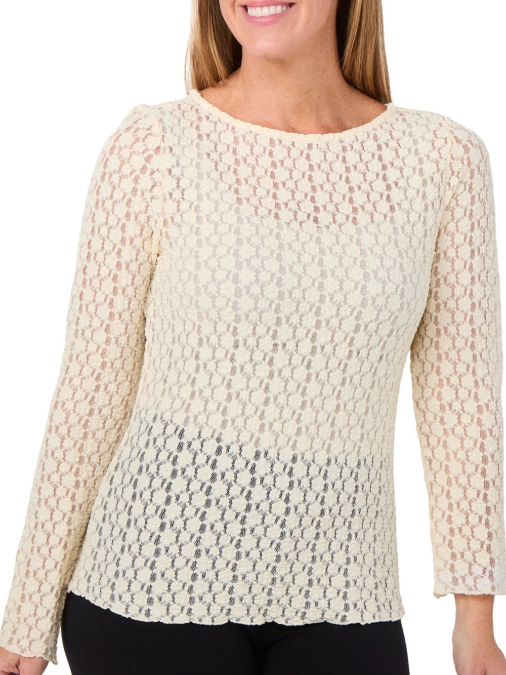 NWT Bunulu Cream Floral Lace Long Sleeve Top Size S